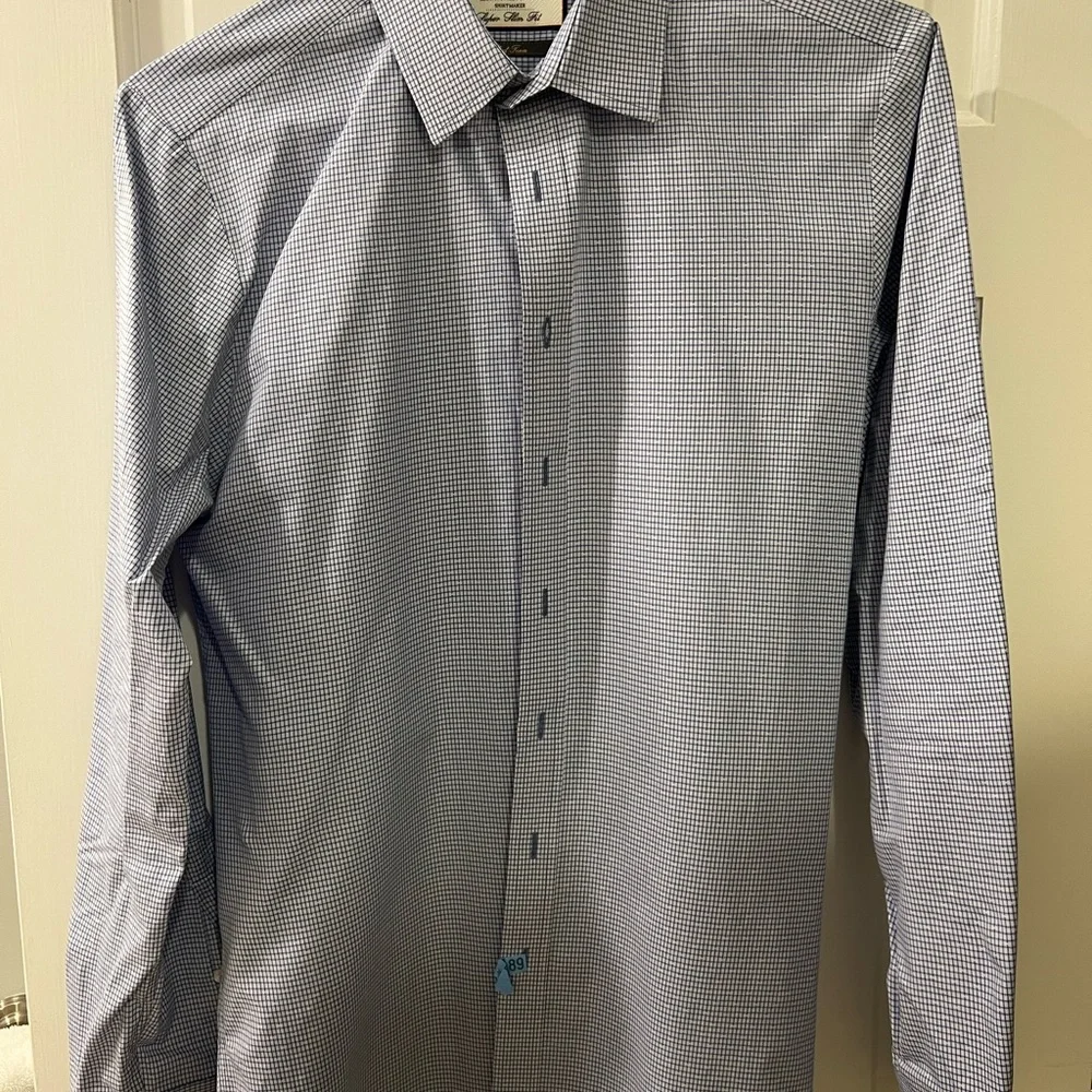 PINK brand men’s slim fit dress shirt (15-1/2 collar) blue/pink/white check - Picture 2 of 5